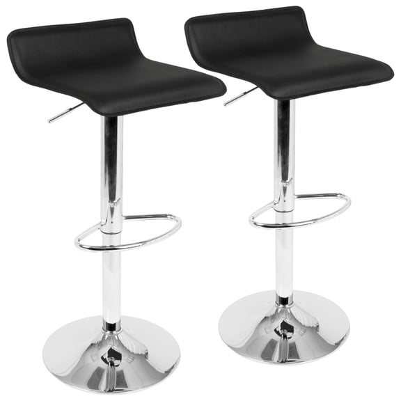 Ale Contemporary Adjustable Barstool in Black PU Leather - Set of 2