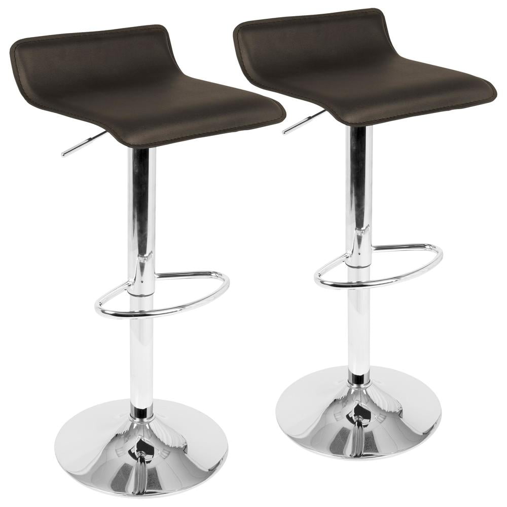 Contemporary Adjustable Swivel Barstool in Brown Leatherette