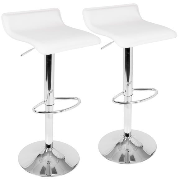 Ale Contemporary Adjustable Barstools in White Faux Leather by Set of 2