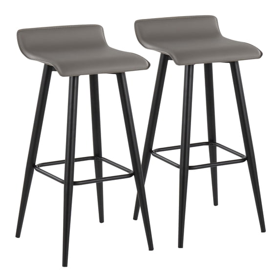 Ale Contemporary Fixed-Height Bar Stool In Black Steel And Grey Faux Leather - Set Of 2