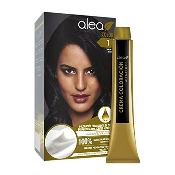 Alea Permanent Hair Color Cream Kit #1 Black - Negro | Enriched with Nutritive Oils 100% Gray Cover