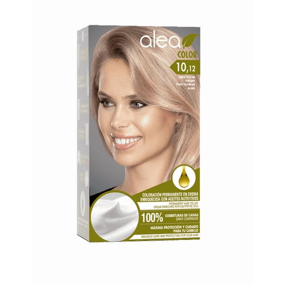 Alea Permanent Hair Color Cream Kit #10.12 Pearly Platinum Blond - Rubio Platino Perlado | Enriched with Nutritive Oils 100% Gray Cover
