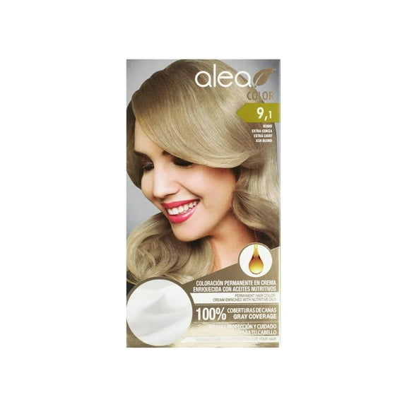 Alea Permanent Hair Color Cream Kit #9.1 Extra Light Ash Blond -Rubio Extra Ceniza | Enriched with Nutritive Oils 100% Gray Cover