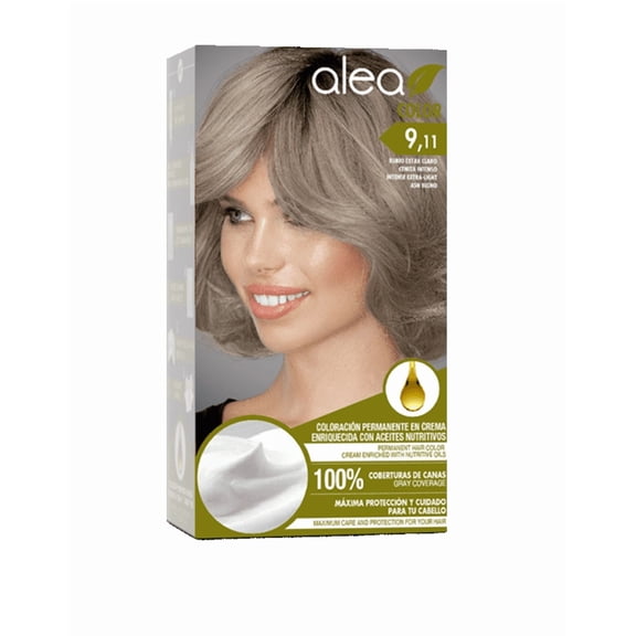 Alea Permanent Hair Color Cream Kit #9.11 Intense Extra Light Ash Blond - Rubio Extra Claro Ceniza Intenso | Enriched with Nutritive Oils 100% Gray Cover
