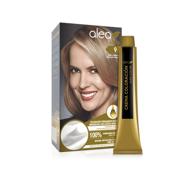 Alea Permanent Hair Color Cream Kit #9 Extra Light Blond - Rubio Clarisimo | Enriched with Nutritive Oils 100% Gray Cover