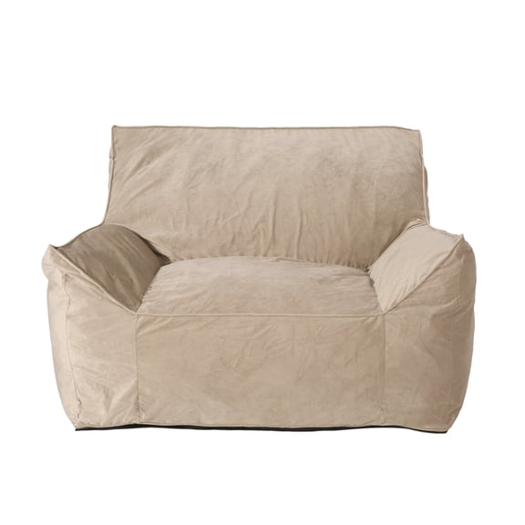 Alea Velveteen Bean Bag Chair with Armrests - Plush Taupe Comfort, Large 42"x40"x30", Removable Washable Cover, High-Density Foam Filled for Living Room & Bedroom