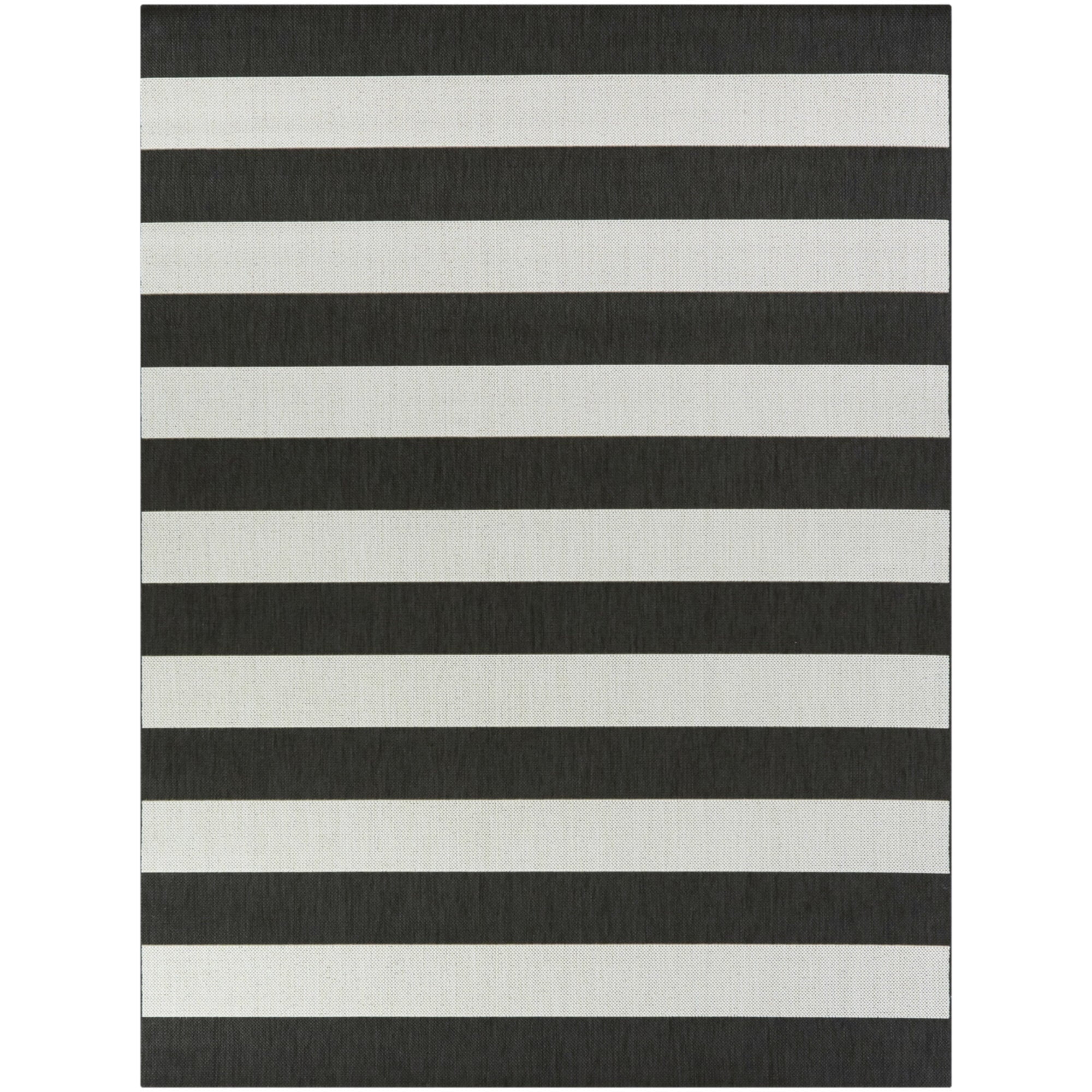 Aleah Charcoal Stripe Flat Woven Synthetic Rug 2' x 7'