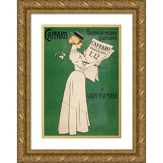 Aleardo Villa 11x14 Gold Ornate Wood Frame and Double Matted Museum Art Print Titled - Caffaro, First Newspaper of Genoa (1898)