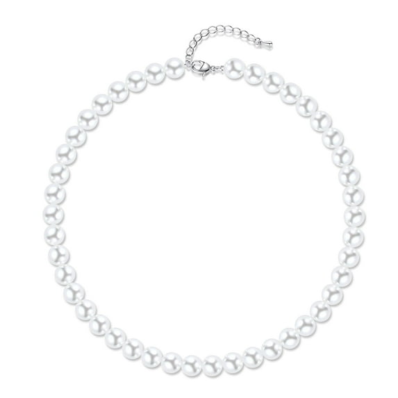 Aleasha 10mm Faux Pearl Necklace for Women Men 20" Round White Pearl Strand Wedding Jewelry (20inches, 10mm pearl, White)