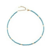 ALEASHA 14" Turquoise Beaded Choker Dainty Gold Bead Necklace for Women Birthstone Jewelry Gifts