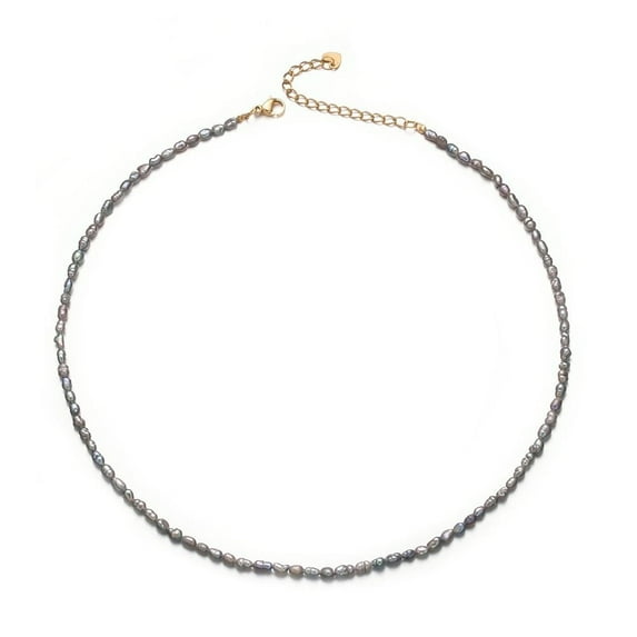 Aleasha 4mm Freshwater Rice Pearl Necklace for Women Blue Black Baroque Pearl Choker Strand 15" Handmade Necklace Jewelry Gifts