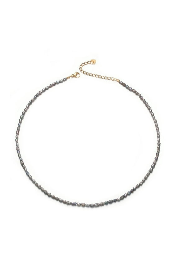 4mm Freshwater Rice Pearl Necklace for Women Blue Black Baroque Pearl Choker Strand 15" Handmade Necklace Jewelry Gifts