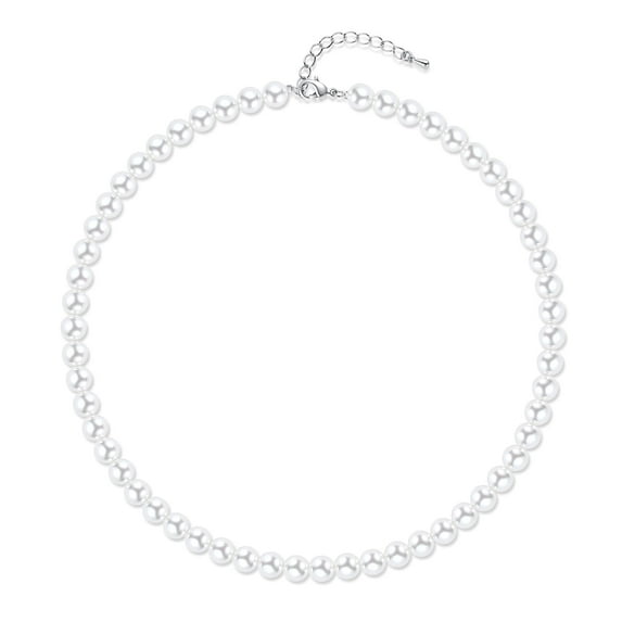 Aleasha 8mm Faux Pearl Necklace for Women Men 20" Round White Pearl Strand Wedding Jewelry Gift (8mm,20", White)
