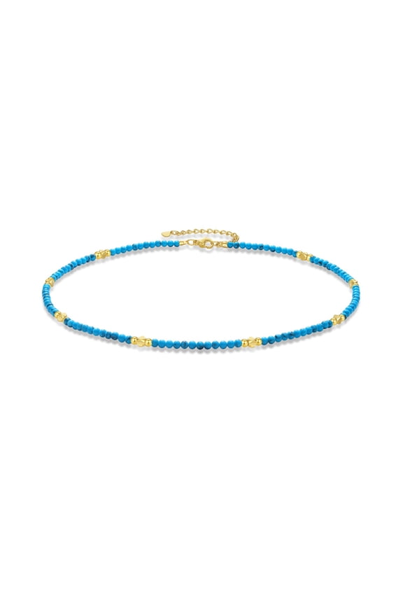 Boho Turquoise Necklace Small Beaded Choker Necklace for Women December Birthstone Quartz Handmade Jewelry