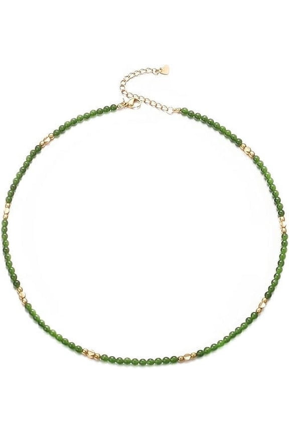Green Crystal Necklace Small Beaded Choker Necklace for Women Emerald May Birthstone Boho Summer Jewelry