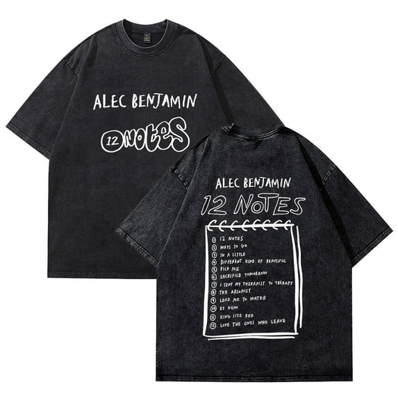 Alec Benjamin 12 Notes Tour Unisex Washed Cotton Streetwear Tee - Trendy Casual