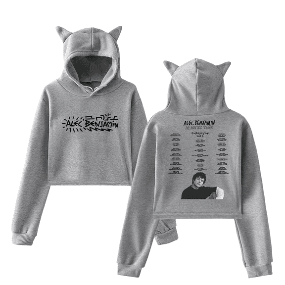 Alec Benjamin 2025 Tour Girl's Cute Cat Ear Cropped Pullover Hoodie Hooded Sweatshirt