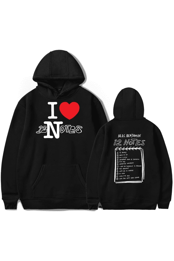 Alec Benjamin Merch 12 Notes Hoodie Men's Hip Hop Printing Pullover Hooded Sweatshirts