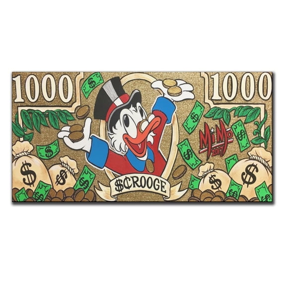 Alec-Monopolys Graffiti Money Dollar Bill Scrooge McDuck Canvas Art Poster and Wall Art Picture Print Modern Family bedroom Decor Posters 12x24inch(30x60cm)