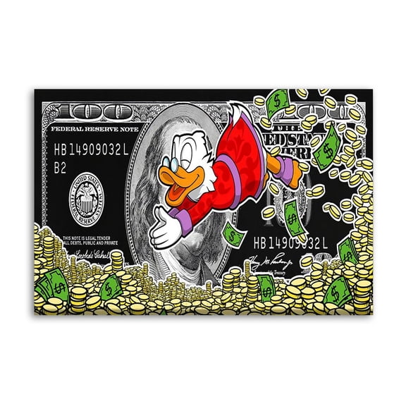 Alec Monopolys McDuck 100 Dollar Bill Money Wall Art Poster Gifts Bedroom Prints Home Decor Hanging Picture Canvas Painting Posters 24x36inch(60x90cm)