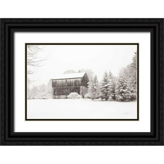 Aledanda 18x13 Black Ornate Wood Framed with Double Matting Museum Art Print Titled - First Snow BW Crop