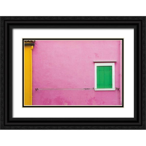 Aledanda 32x23 Black Ornate Wood Framed with Double Matting Museum Art Print Titled - Windows of Burano V