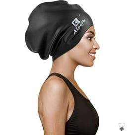 Interlaken Long Hair Dreadlock Swim Cap Silicone Swimming XL or L Cap - Waterproof Black & Blue Swim Cap with Extra Pouch Pool Caps Ideal for Women, Men, Youth and Children BLUE X-Large
