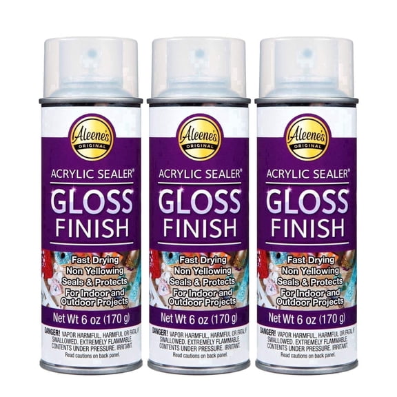 Aleene's Spray Acrylic Sealer Clear Gloss 3-Pack, 6 oz. - Glossy Protective Coating for Indoor & Outdoor Projects