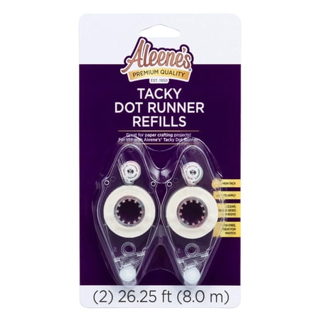 Aleene's Adhesive 2 Pack Tacky Dot Runner Refills, 2 (26.25 ft) Clear Double-sided Stick 48977