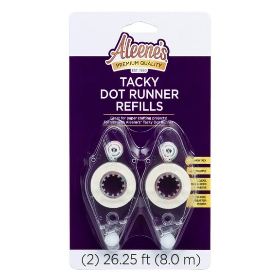 Aleene's Adhesive 2 Pack Tacky Dot Runner Refills,  2 (26.25 ft) Clear Double-sided Stick 48977
