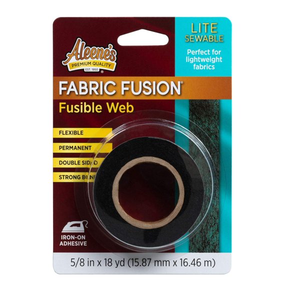 Aleene's Fabric Fusion Fusible Web Black, Iron-on Adhesive & Sewable, Flexible & Permanent, Double-sided, 5/8 width, 18 yds