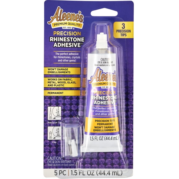 Aleene's Precision Rhinestone Adhesive with 3 Precision Tips, 1.5 fl. oz. - Clear Permanent Glue for Gems, Crystals & Embellishments
