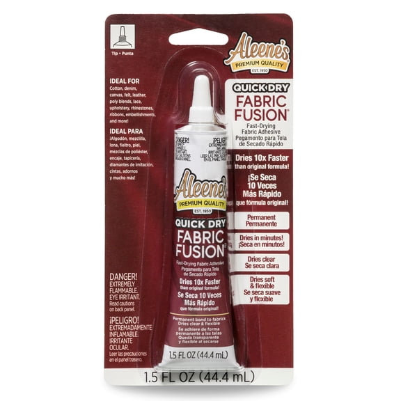Aleene's® Quick Dry Fabric Fusion 1.5 fl oz, Dries Clear, Permanent, Dries in 2 - 5 Minutes