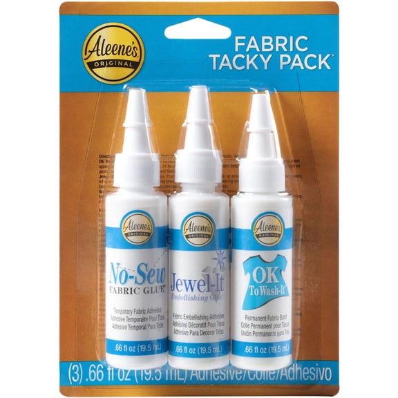 Aleene’s Fabric Tacky Pack, 3 Pack – OK To Wash-It, Jewel-It & No-Sew Temporary Fabric Glues (0.66 oz Each) for Sewing, Embellishing & Repairs