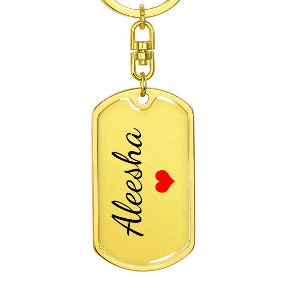 Aleesha Keychain – Name Keychain for Women Title: Dog Tag with Swivel Keychain (Gold)