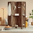 thumbnail image 1 of Aletheiawu 4 Panel Wood Pegboard Display with 16 Hooks, Fold Room Divider Wall, No Installation Required, Brown, 1 of 9
