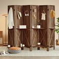 thumbnail image 1 of Aletheiawu 6 Panel Wood Display with 24 Hooks, Folding Room Divider, No Installation Require, Brown, 1 of 9