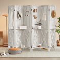 thumbnail image 1 of Aletheiawu 6 Panel Wood Display with 24 Hooks, Folding Room Divider, No Installation Require, White, 1 of 9