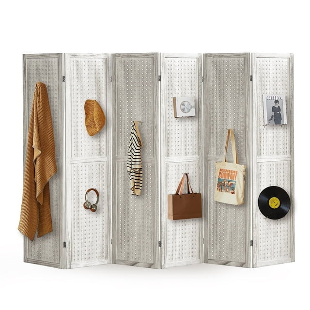 Aletheiawu 6 Panel Display with 24 Hooks, Wood Room Divider Wall, No