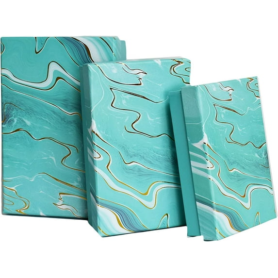 Alef Elegant Decorative Themed Nesting Gift Boxes -3 Boxes- (Sm Teal Marble Swirl)