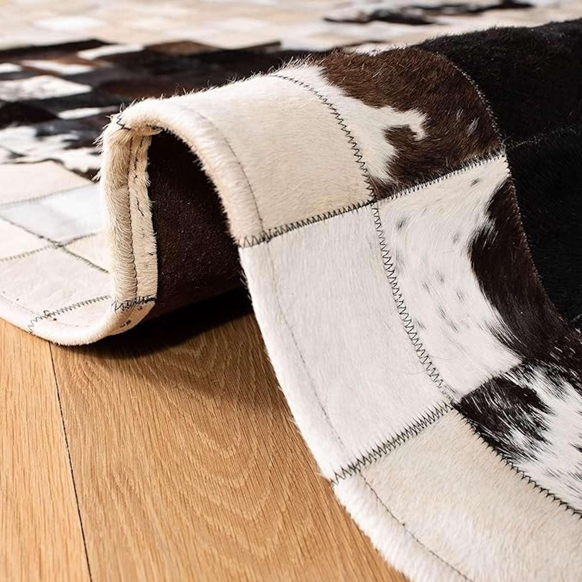 Alef Home Faux Hairon Cowhide Black and White Blocks Area Rug - Stylish ...