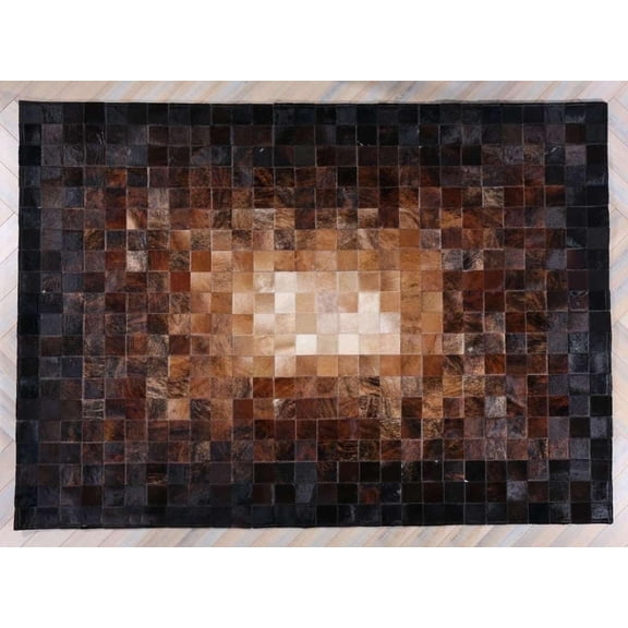 Alef Home Patchwork Dark Brown Hairon Cowhide Leather Hide Rugs, 9.9 x 14, for Modern Living Room, Bedroom, Office, Home Décor