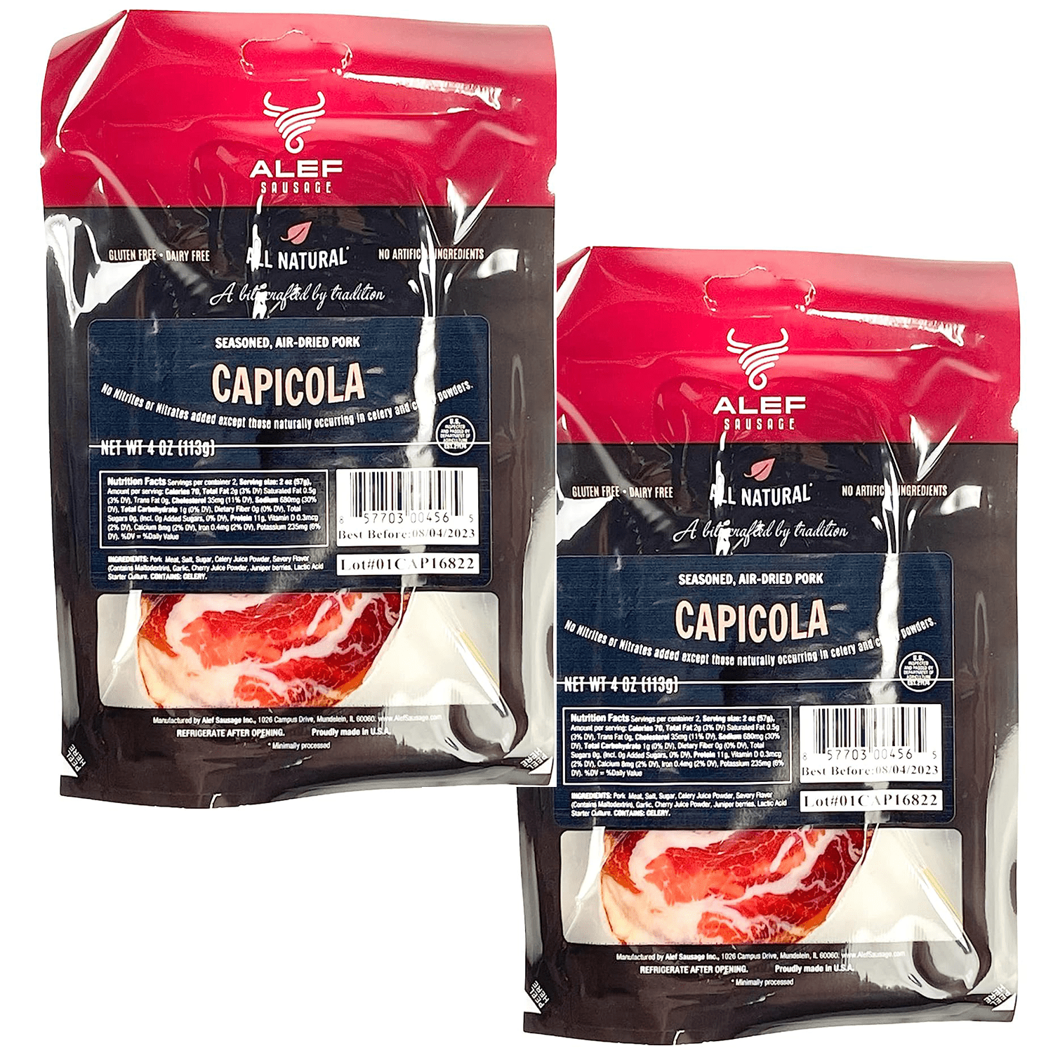 Alef Sausage Capicola Uncured All Natural Seasoned Air Dry Pork 4 Oz (2