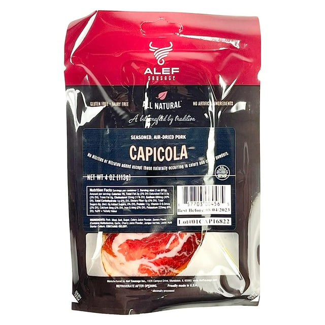 Alef Sausage Capicola Uncured All Natural Seasoned Air Dry Pork 4 Oz