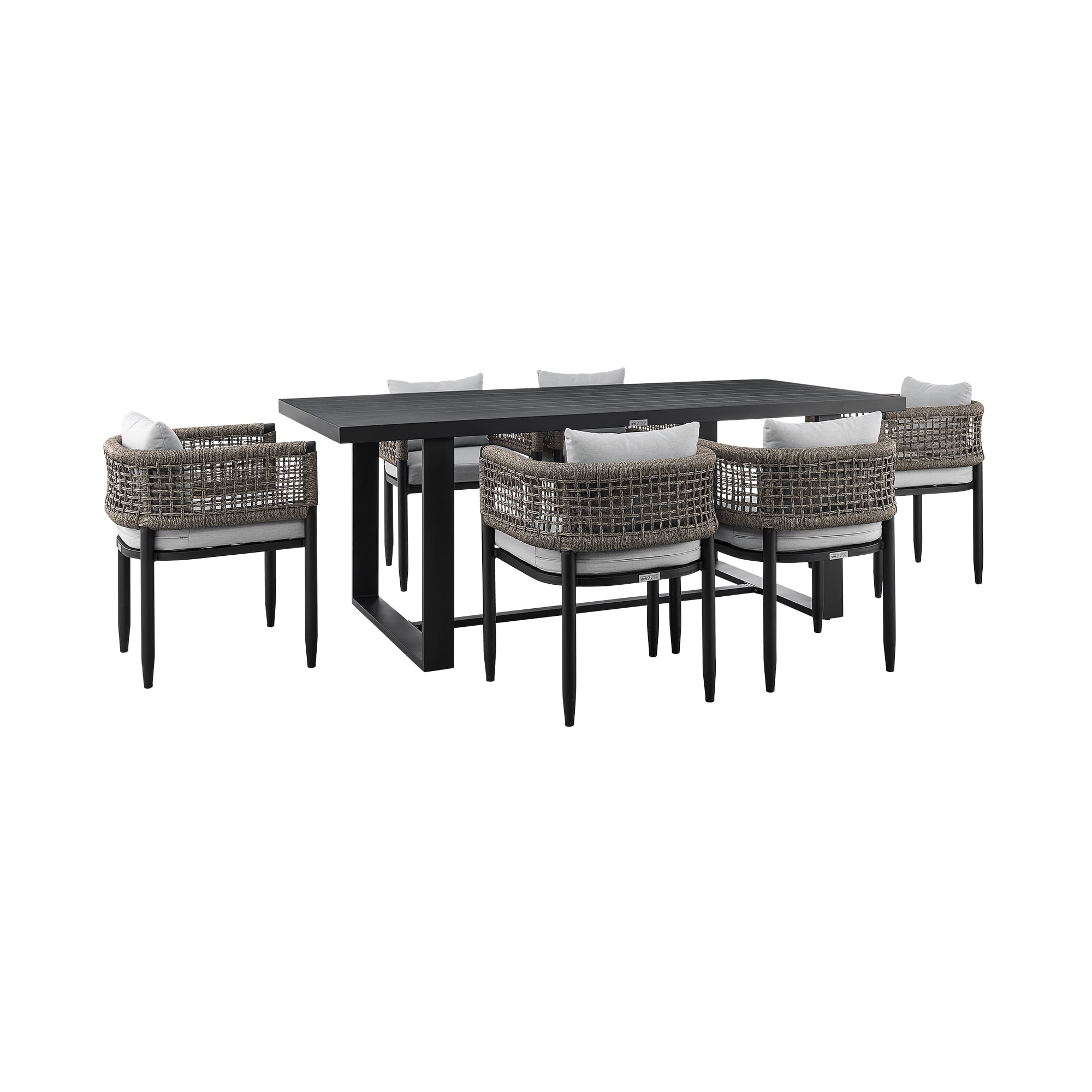 Alegria Outdoor 7-Piece Dining Table Set in Aluminum with Grey Rope and Cushions