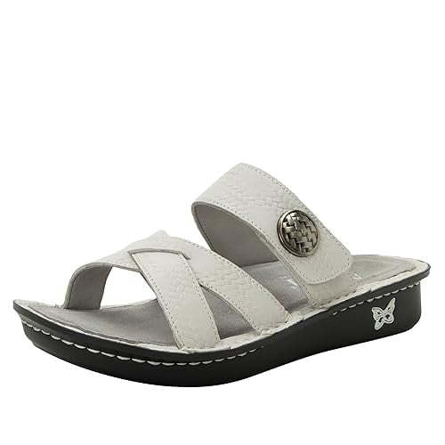 White Genuine Leather Women's Slip Resistant Slide Sandals