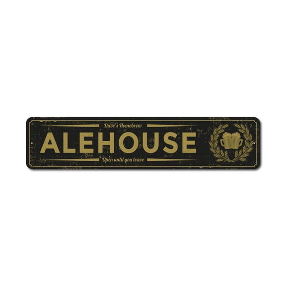 Alehouse Sign, Custom Alehouse Decor, Alehouse Beer Lover Sign, Beer Mugs Sign, Custom Ale Lover Aluminum Sign - 4x18 inches