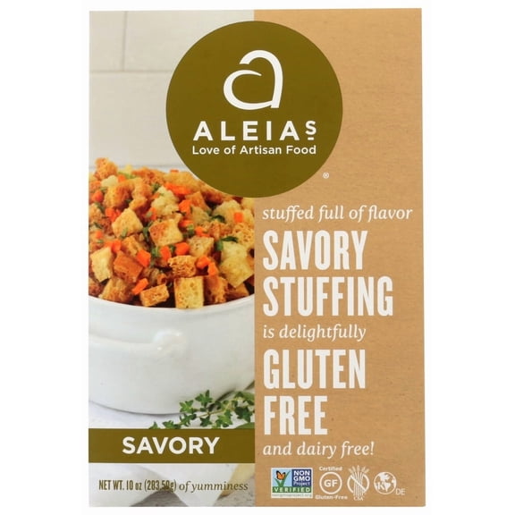 Aleia’s Gluten Free Savory Stuffing Mix – 10oz (1 Pack) – Classic Holiday Stuffing for Turkey, Chicken & More – Wheat Free, Soy Free, Dairy Free, Non-GMO, Low Sodium, Kosher Parve