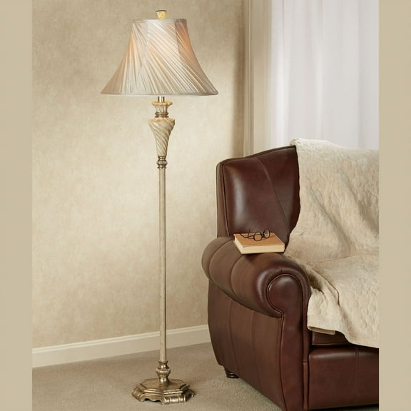 Aleisha Cream Faux Marble Floor Lamp with Shirred Shade