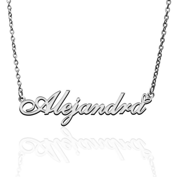 Alejandra Custom Name Necklace Customized Personalized Plated Name Necklace for Mother Daughter Friendship Women Valentine's Day Christmas Birthday New Year Silver